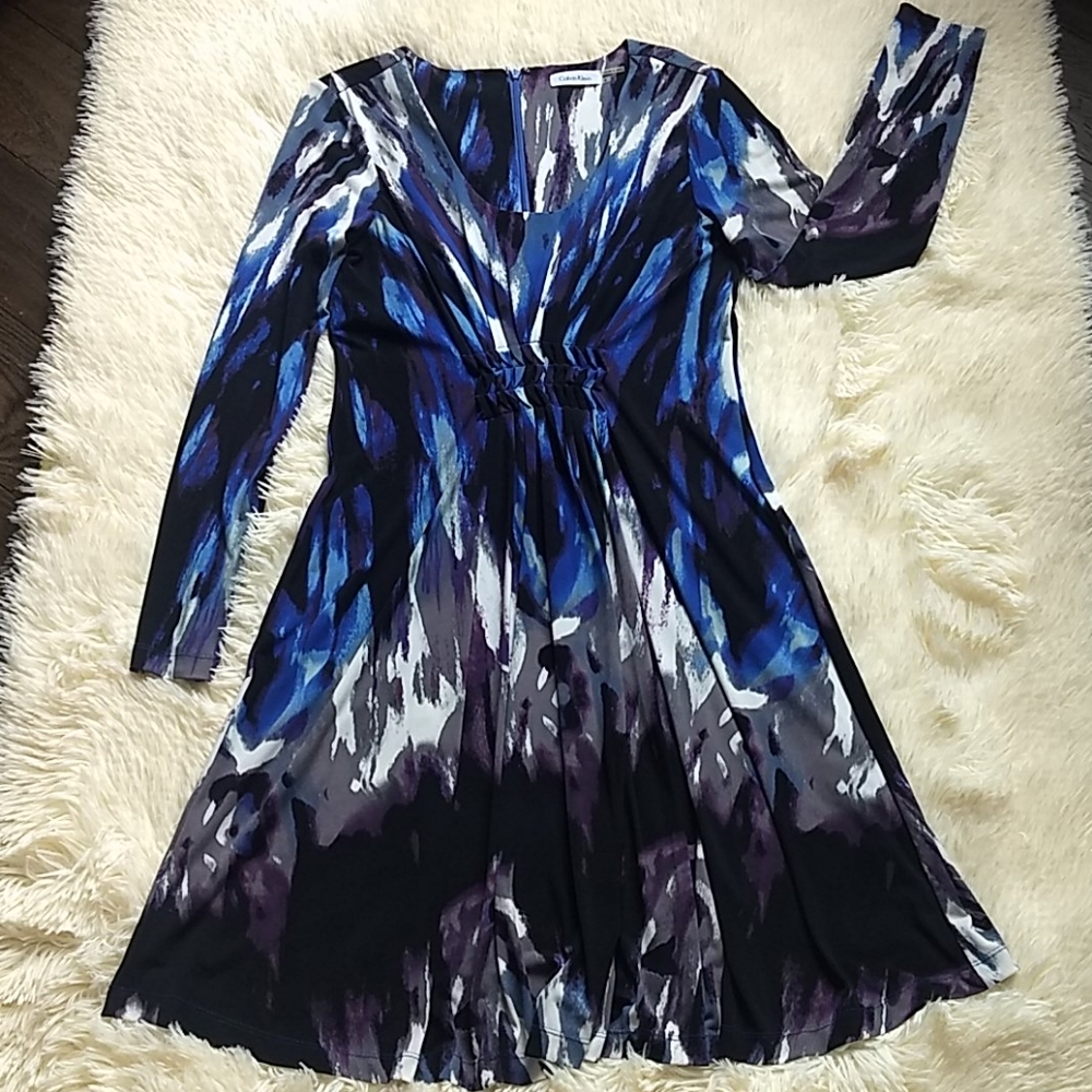 Calvin Klein Womens Sheath Dress Size 6 Blue White